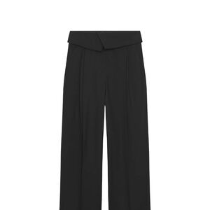 Zara Folded Crossover Waist Wide-Leg Trousers in Black
